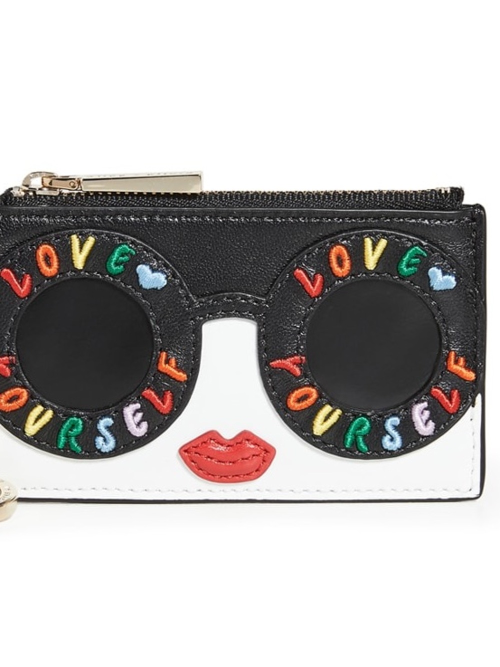 ALICE + OLIVIA Stace Face Love Yourself Leather Card Holder Zip Wallet
